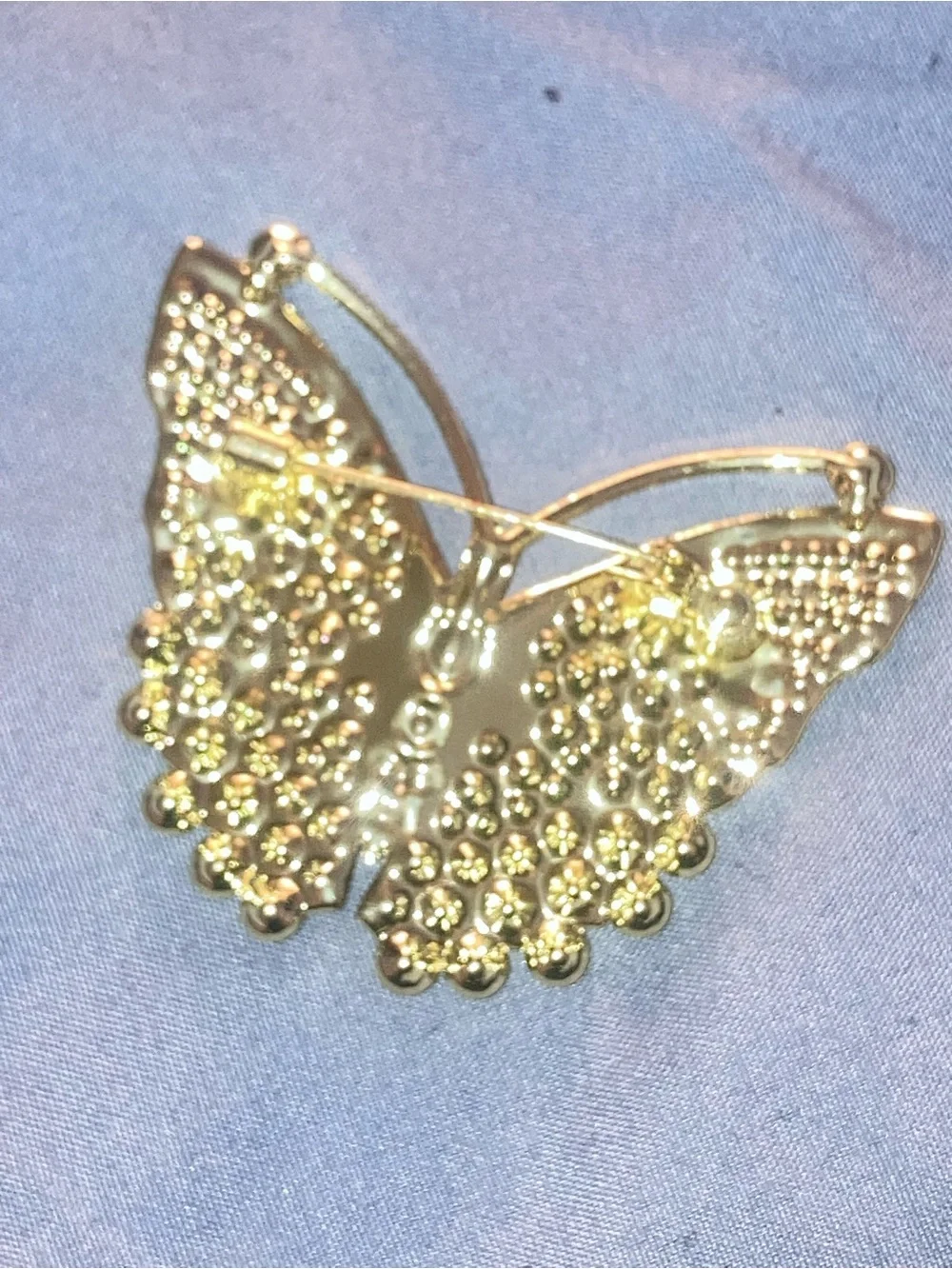 Gold Butterfly Crystal Brooch with Purple and Pink Stones
